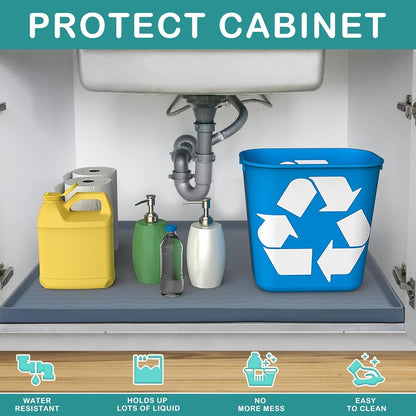 URMONA Waterproof Silicone Under Sink Mat 31'' x 22'' Shelf Liner for Kitchen and Bathroom, Cabinet and Counter Protector, Storage and