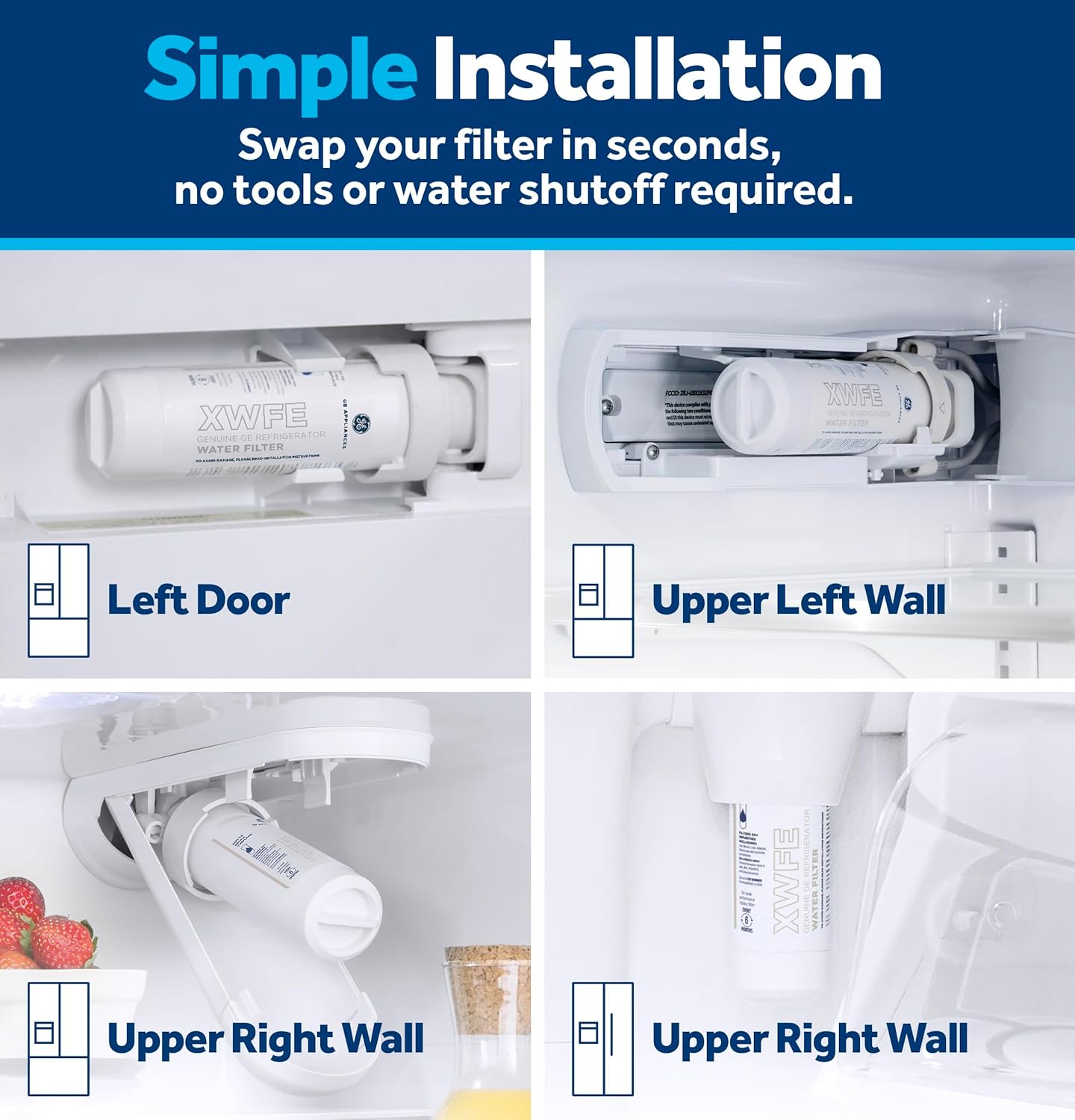 GE XWFE Refrigerator Water Filter, Genuine Replacement Filter, Certified to Reduce Lead, Sulfur, and 50+ Other