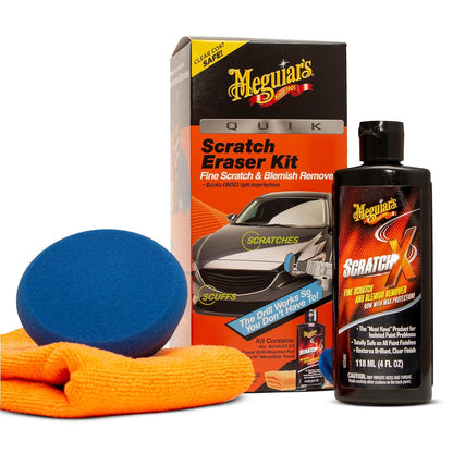 Meguiar's Quik Eraser Kit, Car Scratch Remover for Repairing Surface Blemishes, Car Scratch Repair Kit with ScratchX, Drill-Mounted
