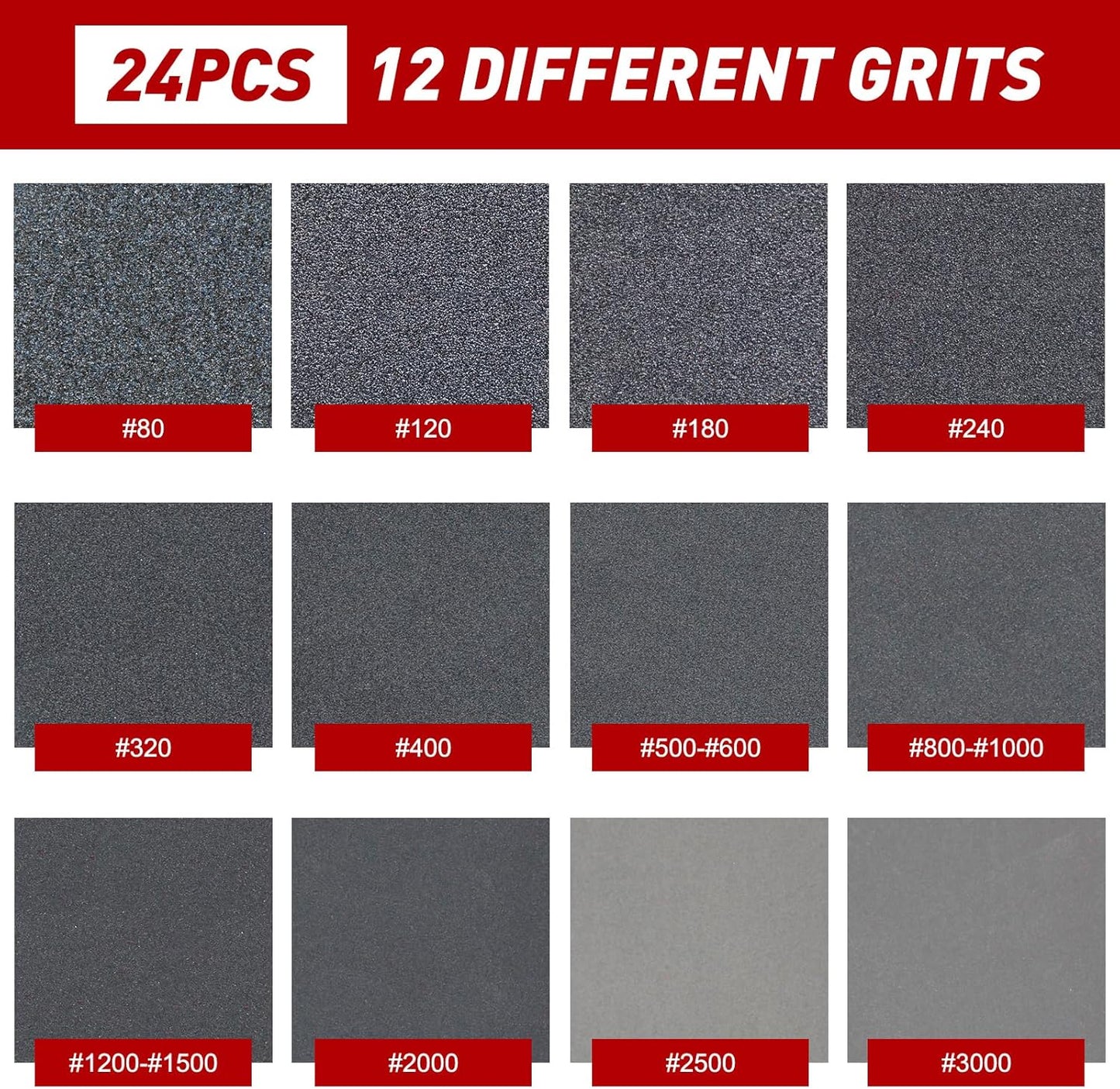 24 Pcs Sanding Sponge 80-3000 Grit Sandpaper Assortment, Washable & Reusable Sanding Blocks for Wood, Metal, Drywall