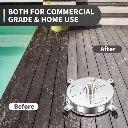 14" Pressure Washer Surface Cleaner with 4 Wheels - Stainless Steel Surface Cleaner for Pressure Washer Attachment for Concrete, Patio
