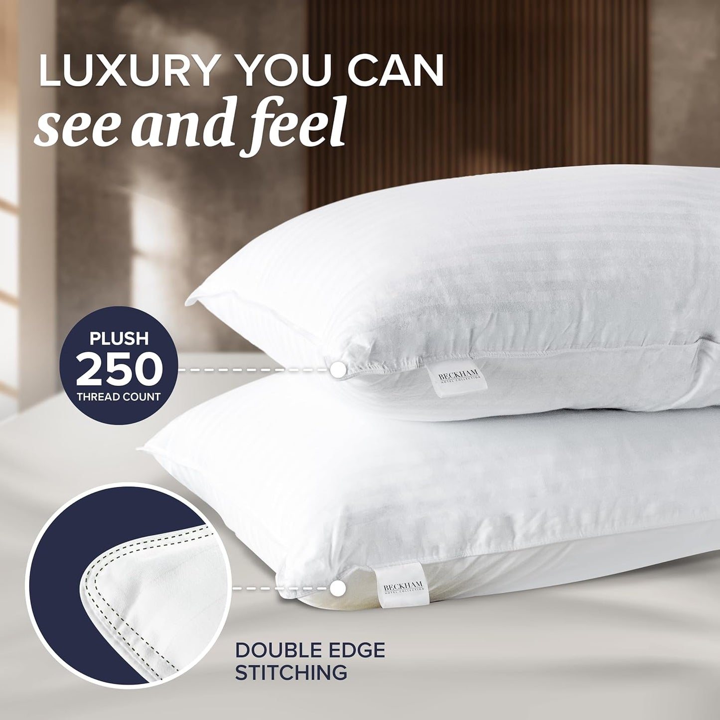 Beckham Hotel Collection Bed Pillows Standard/Queen Size Set of 2 - Original Soft Down Alternative Pillow for Sleeping - Soft Support for