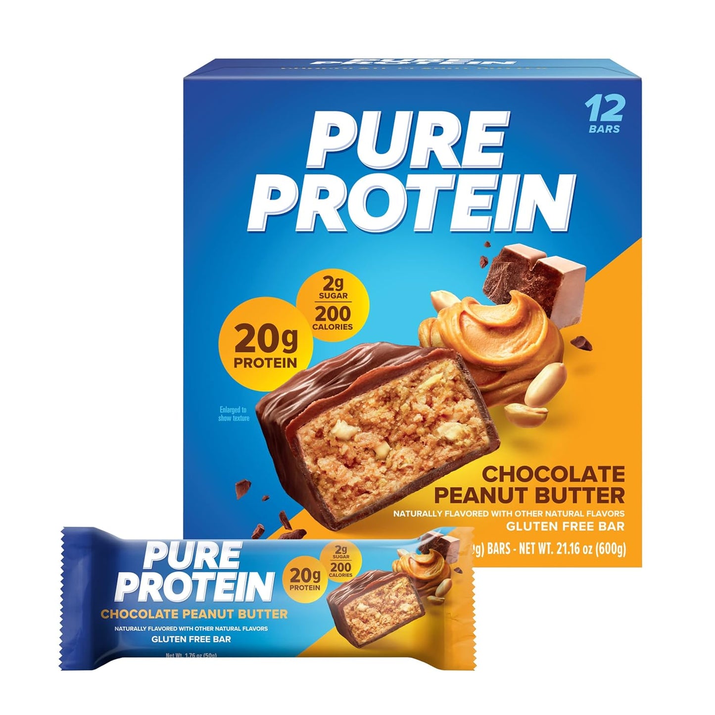 Pure Protein Chocolate Peanut Butter Protein Bars 20g Protein, 3g