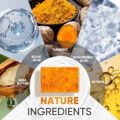 5 Pack Turmeric Kojic Acid Soap Bars(80g) - Infused with Retinol, Hydrolyzed Collagen, Vitamin E & Shea Butter, Gentle Care for