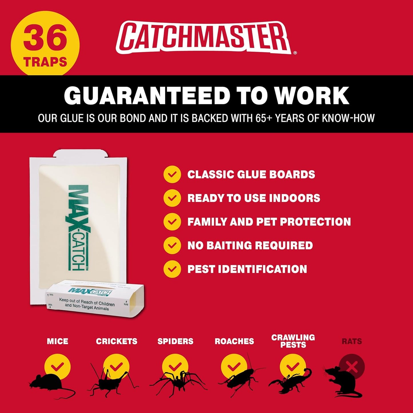 Catchmaster Max-Catch Mouse & Insect Glue Trap 36pk, Mouse Traps Indoor for Home, Sticky Pest Control Adhesive Tray for Catching