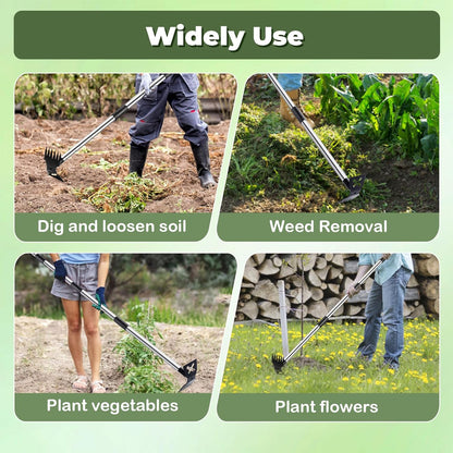 NICOFPHY Weed Puller Tool with Long Handle - 60" Manual Weeder Remover Tool, 2 in 1 Hand Weed Rake and Garden Hoe for