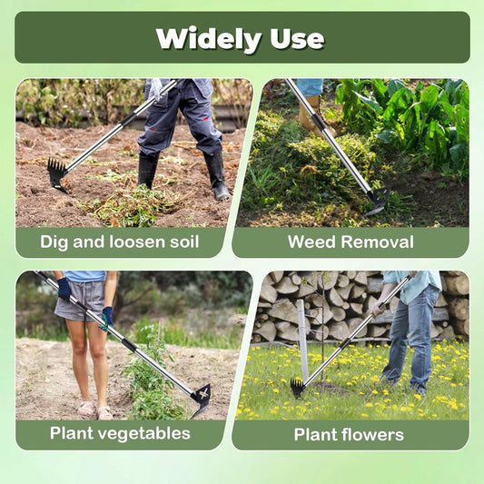 NICOFPHY Weed Puller Tool with Long Handle - 60" Manual Weeder Remover Tool, 2 in 1 Hand Weed Rake and Garden Hoe for