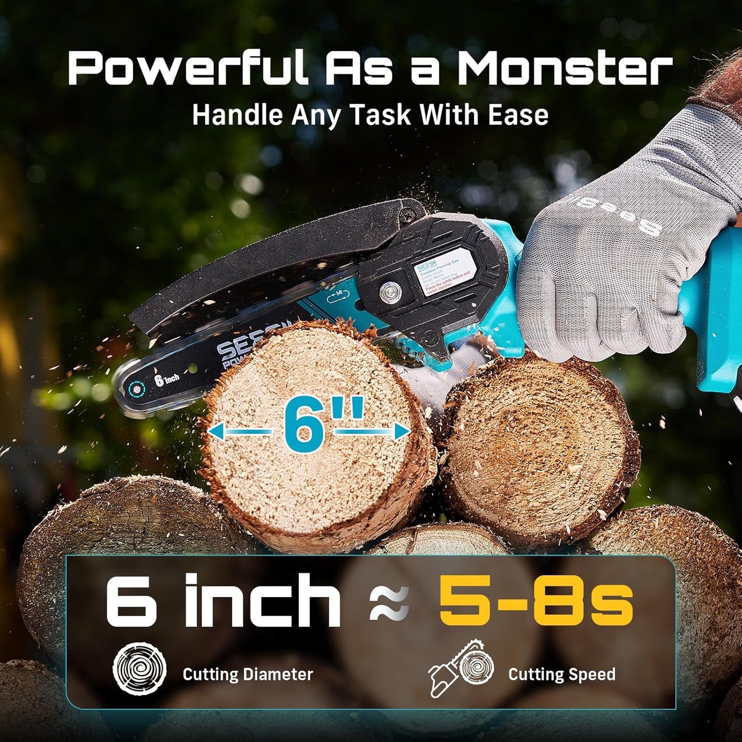 Seesii Mini Chainsaw, 6-inch Mini Chainsaw Cordless, Handheld Electric Power Chain Saw with 2 Batteries, for Tree Trimming Wood