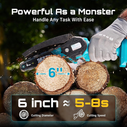 Seesii Mini Chainsaw, 6-inch Mini Chainsaw Cordless, Handheld Electric Power Chain Saw with 2 Batteries, for Tree Trimming Wood
