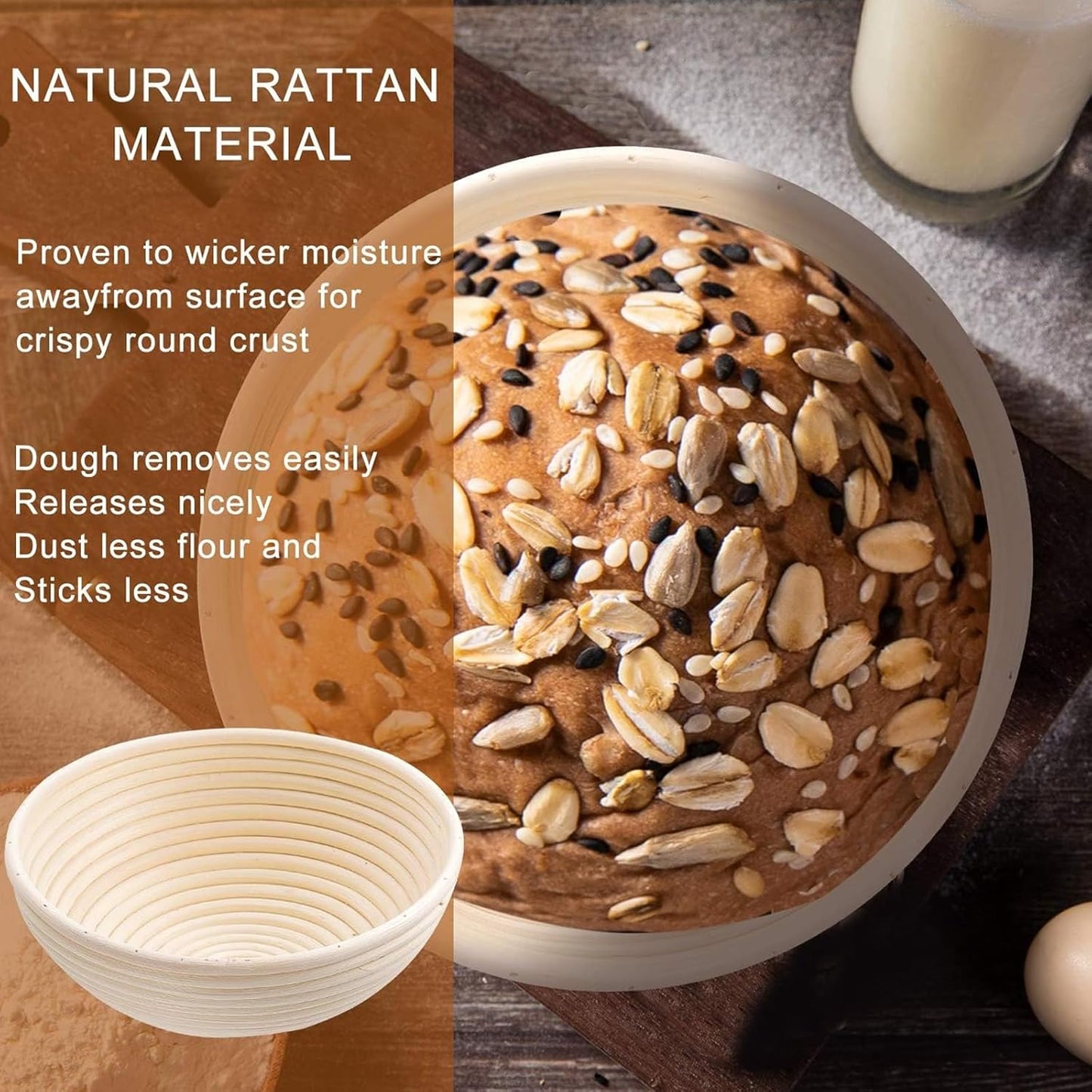 Dimpola Banneton Bread Proofing Basket - 9 inch Banneton Basket Set of 2 Sourdough Proofing Basket Round Proofing Bowls Handmade Rattan Baskets and