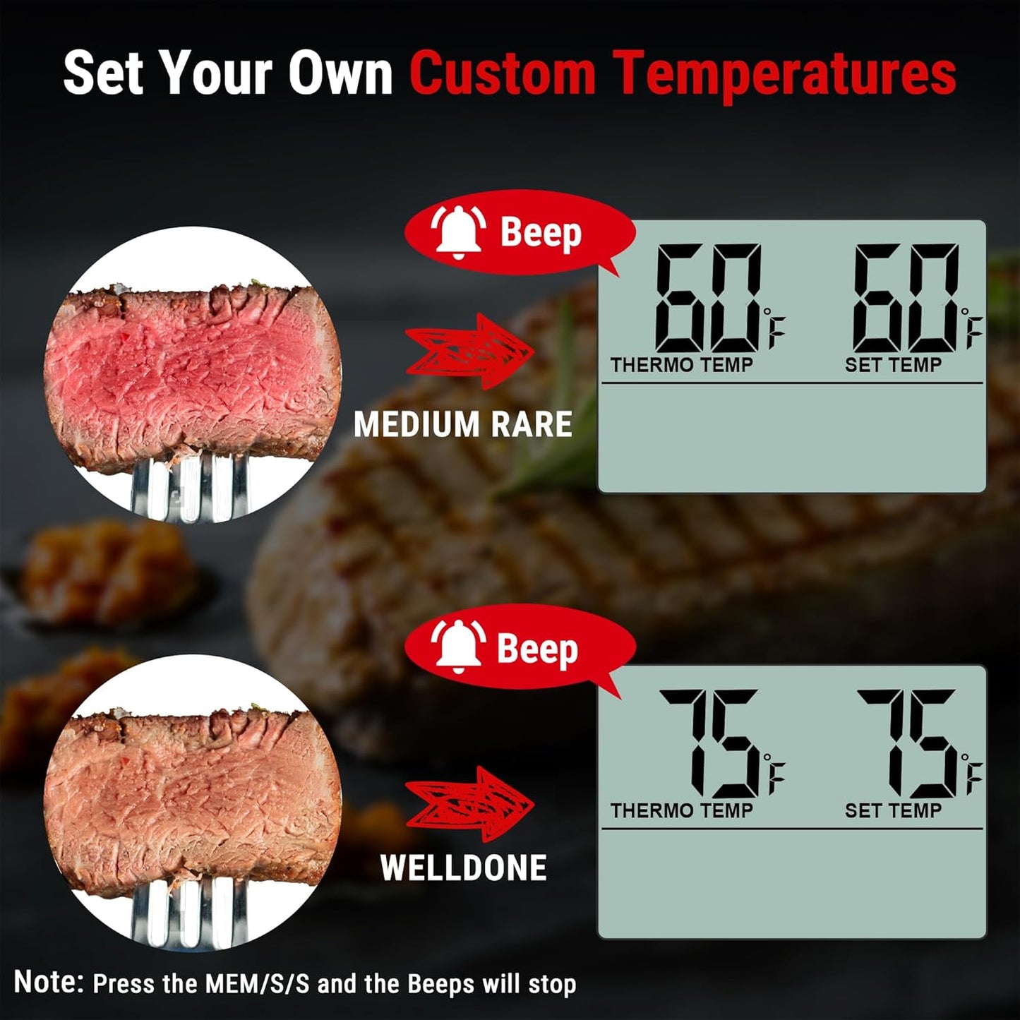 TempPro TP16 Large LCD Digital Cooking Food Meat Thermometer for Smoker Oven Kitchen BBQ Grill Thermometer Clock Timer with Stainless Steel