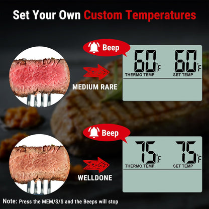 TempPro TP16 Large LCD Digital Cooking Food Meat Thermometer for Smoker Oven Kitchen BBQ Grill Thermometer Clock Timer with Stainless Steel