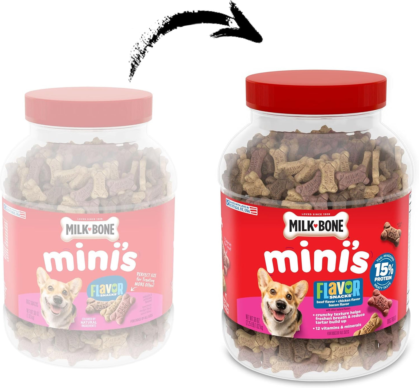 Milk-Bone Flavor Snacks Minis Dog Biscuits, Flavored Crunchy Dog Treats, 36 Oz. Canister