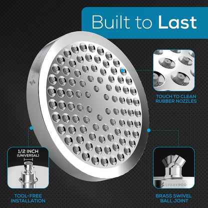 SparkPod Shower Head - High Pressure Rain - Premium Quality Luxury Design - Easy Clean Adjustable Replacement for Your Bathroom Shower Heads (Luxury