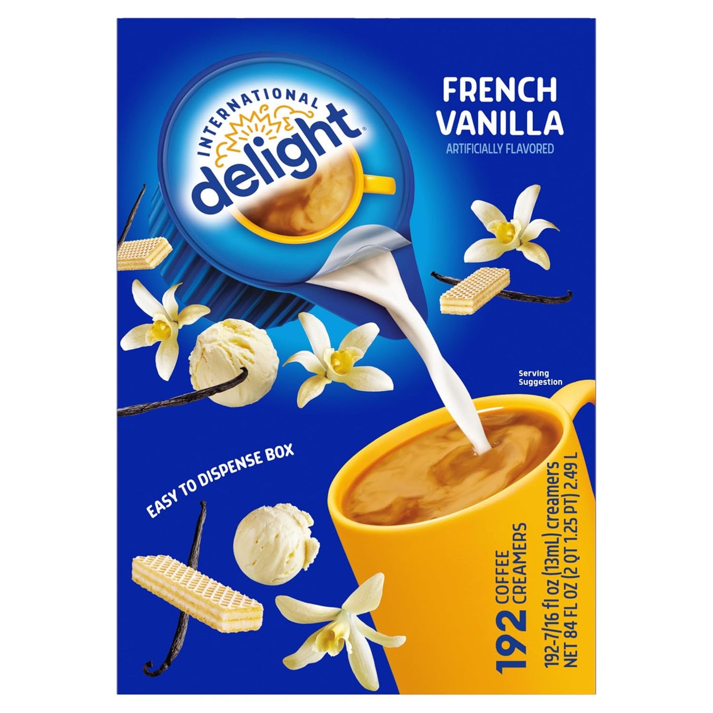 International Delight, French Vanilla, Single-Serve Coffee Creamers, 192 Count, Shelf Stable Non-Dairy Flavored Coffee Creamer, Great for Home