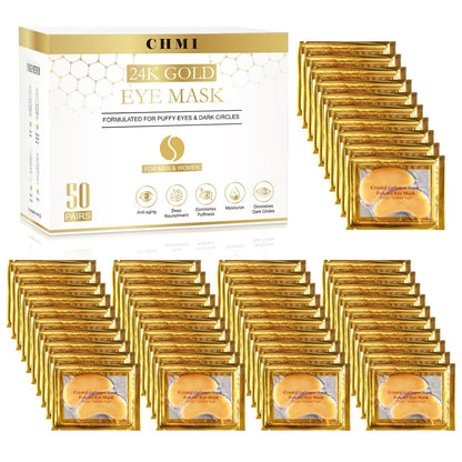 CHMI Under Eye Patches (50 Pairs) - 24K Gold Eye Patches for Puffy Eyes, Dark Circles, EyeBags and Wrinkles, Collagen Skin Care