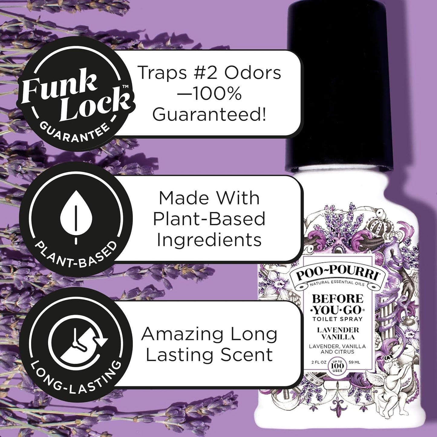 Poo-Pourri Before-You-Go Toilet Spray, Lavender Vanilla, 2 Fl Oz, Up to 100 Uses, Bathroom Odor Deodorizer with Essential Oils for Home or