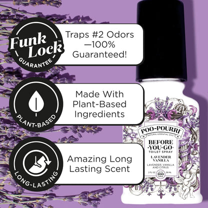 Poo-Pourri Before-You-Go Toilet Spray, Lavender Vanilla, 2 Fl Oz, Up to 100 Uses, Bathroom Odor Deodorizer with Essential Oils for Home or