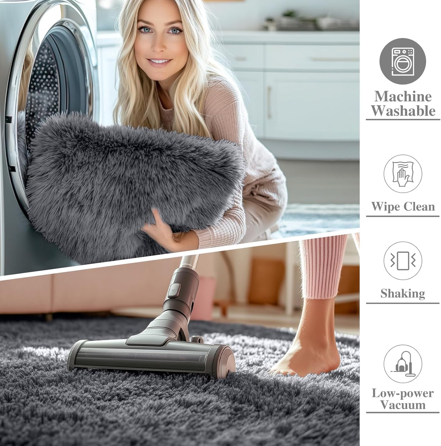 OLANLY Area Rugs for Living Room Bedroom, Machine Washable 4x5.9 ft Soft Fluffy Shaggy Bedside Rug, Indoor Floor Carpet for Kids Girls and