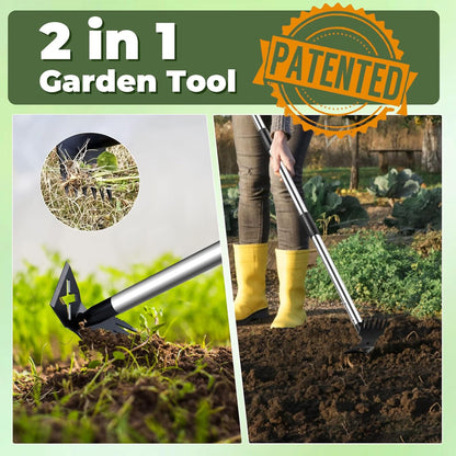 NICOFPHY Weed Puller Tool with Long Handle - 60" Manual Weeder Remover Tool, 2 in 1 Hand Weed Rake and Garden Hoe for