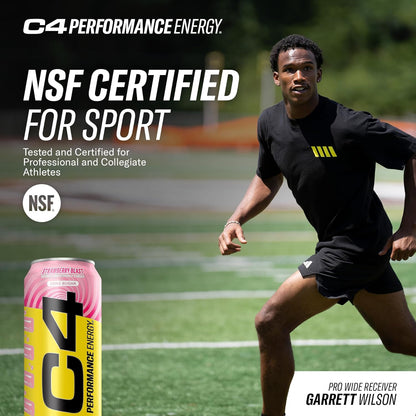C4 Performance Energy Drink, Strawberry Blast, Zero Sugar Carbonated Preworkout Energy, 200mg Caffeine with Beta Alanine, 16 Fl Oz (12 Pack)