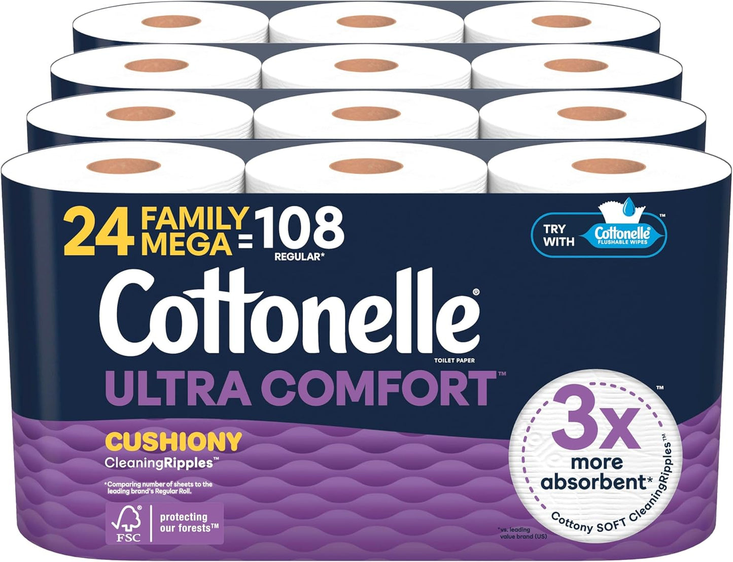 Cottonelle Ultra Comfort Toilet Paper with Cushiony CleaningRipples Texture, Strong Bath