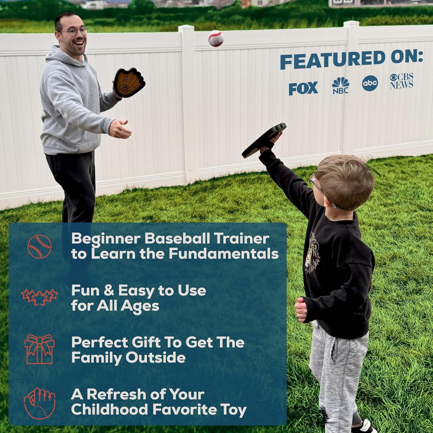Toss and Catch Ball Game Set - Easy to Use Sticky Balls & Beginner Baseball Training Glove - Premium Toy Paddle Fits All Hand Sizes From Toddlers to