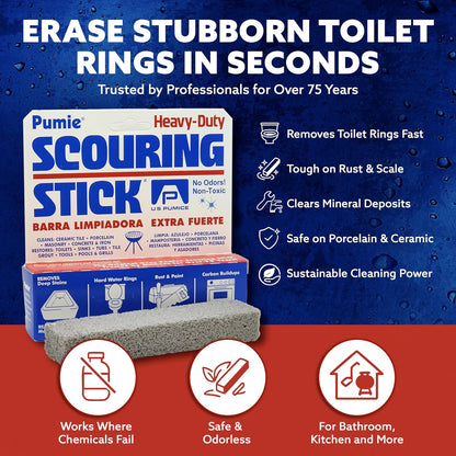 PUMIE Scouring Stick 2 Pack, Toilet Bowl Ring Remover, Heavy Duty Extra Strong Pumice Cleaning Bar, Pumice Stone for Cleaning Toilet