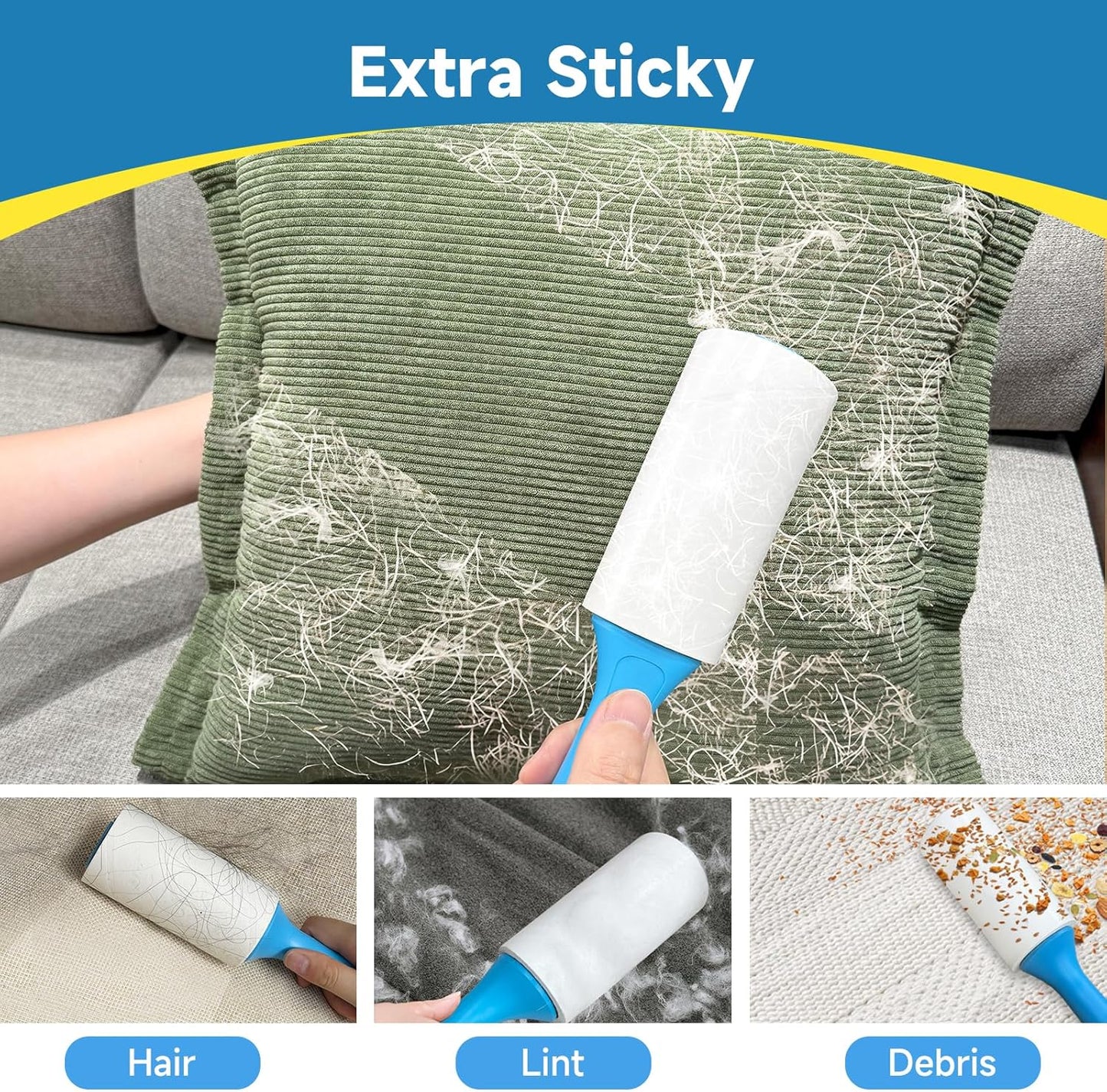 Swihauk 600 Sheets Extra Sticky Lint Rollers for Pet Hair, Easy Spiral Tear Lint Roller for Clothes with Ergonomic