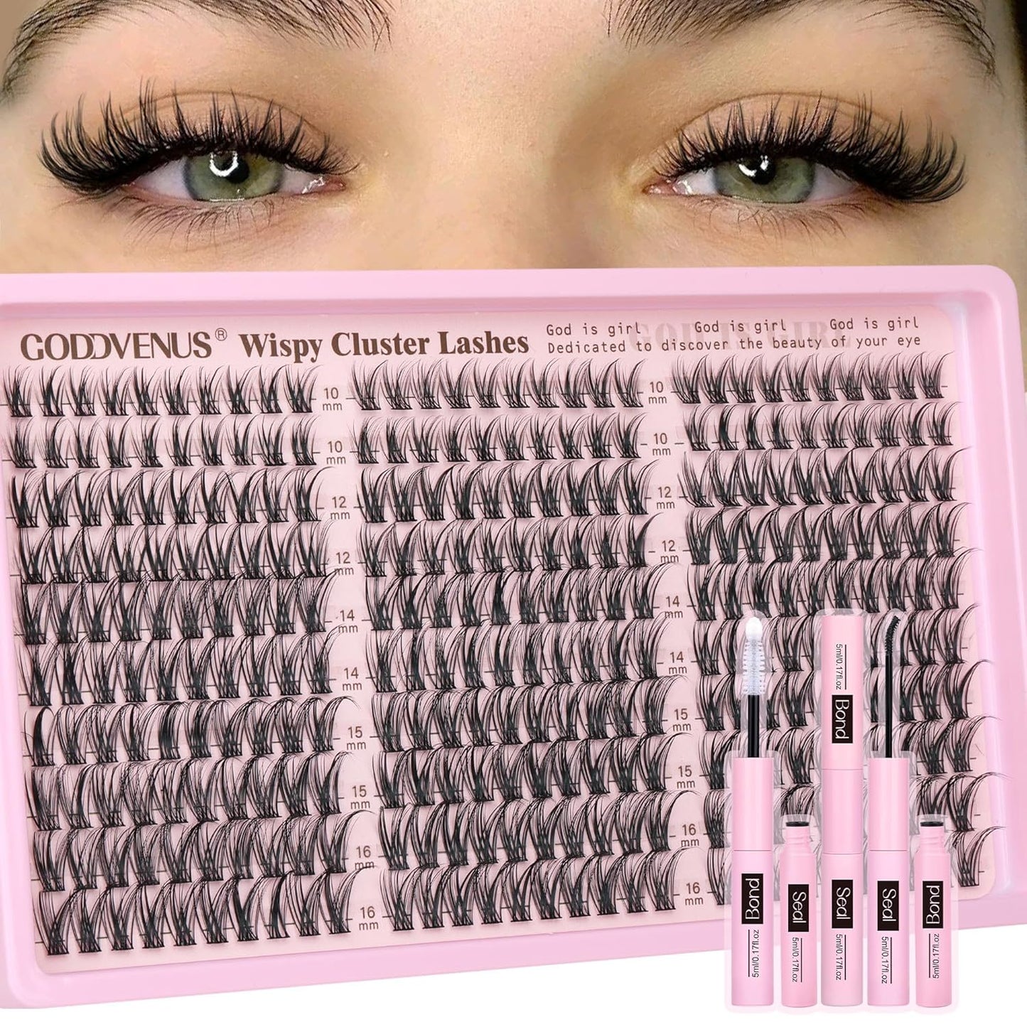 Goddvenus Lash Clusters Kit Wispy Eyelash Clusters Lashes Natural DIY Lash Extension Kit 10-16mm Cluster Eyelash Extensions Kit 300pcs C Curl