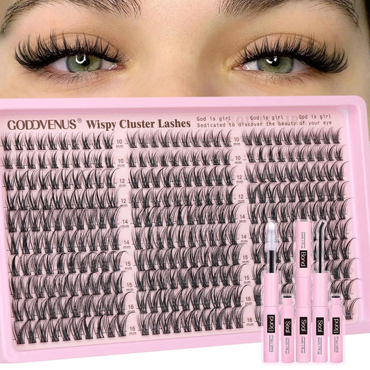 Goddvenus Lash Clusters Kit Wispy Eyelash Clusters Lashes Natural DIY Lash Extension Kit 10-16mm Cluster Eyelash Extensions Kit 300pcs C Curl