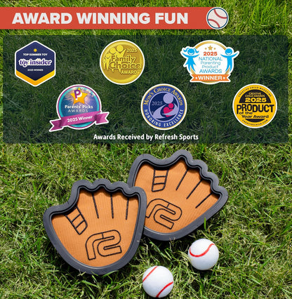 Toss and Catch Ball Game Set - Easy to Use Sticky Balls & Beginner Baseball Training Glove - Premium Toy Paddle Fits All Hand Sizes From Toddlers to
