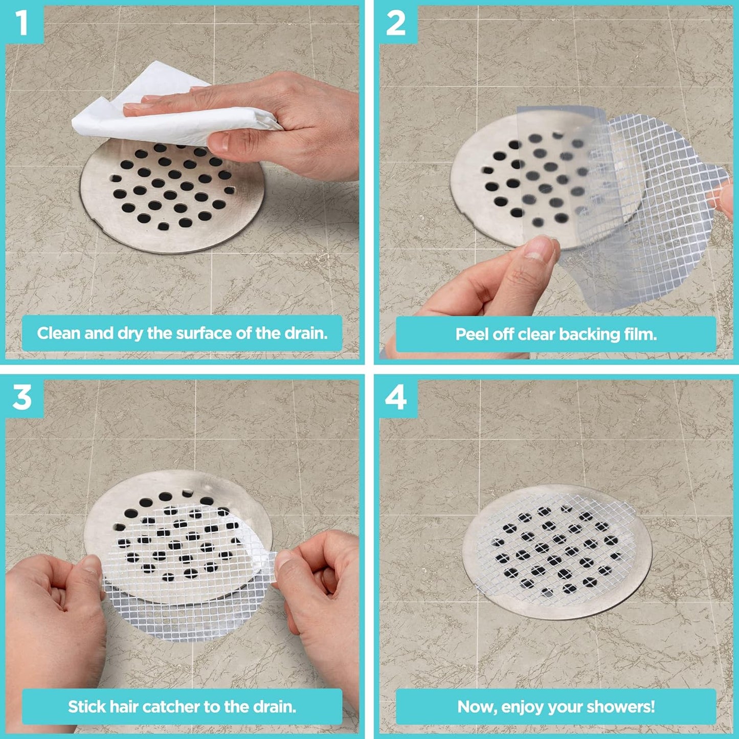 25 Pack Disposable Shower Drain Hair Catcher Mesh Stickers - Peel & Stick Drain Strainers to Prevent Clogs, Strong Waterproof