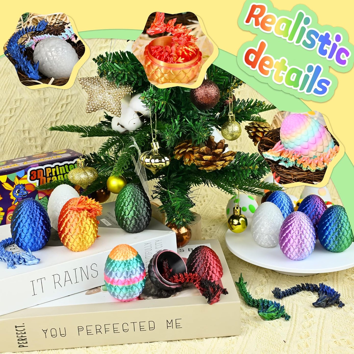 Impossmaker 12pcs 3D Printed Dragon Eggs, Cool Articulated Crystal Dragon Toys for Boys Kids Teen, Surprise Dinosaur Eggs for Party
