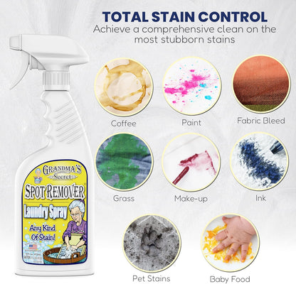 Grandma's Secret Spot Remover Laundry Spray - Chlorine, Bleach and Toxin-Free for Clothes - Fabric Stain Remover Removes Oil