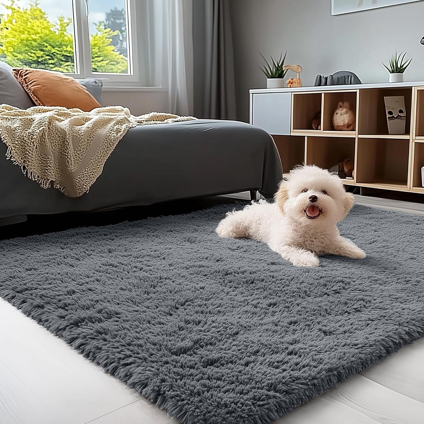 OLANLY Area Rugs for Living Room Bedroom, Machine Washable 4x5.9 ft Soft Fluffy Shaggy Bedside Rug, Indoor Floor Carpet for Kids Girls and