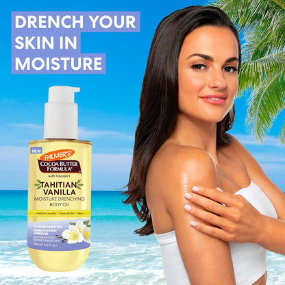 Palmer's Cocoa Butter Formula Body Oil, Moisture Drenching Tahitian Vanilla, 6.5 Oz, 72Hr Hydration with Shea Butter & Vitamin E for Softer