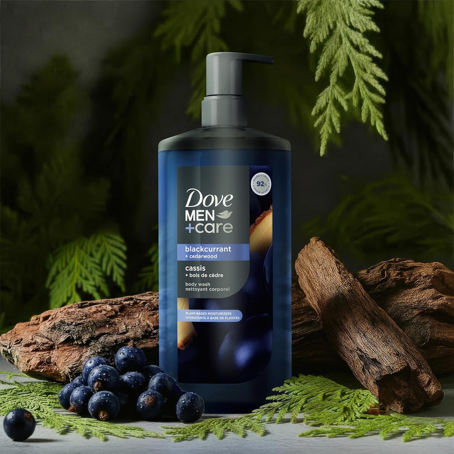DOVE MEN Moisturizing Body Wash, Dermatologist Body Wash for Men, Sulfate Free, Paraben Free, & Dye Free, Blackcurrant + Cedarwood, 26oz