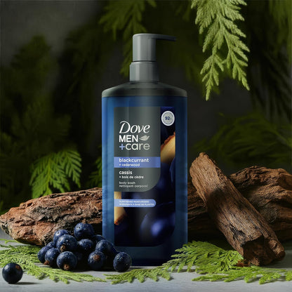 DOVE MEN Moisturizing Body Wash, Dermatologist Body Wash for Men, Sulfate Free, Paraben Free, & Dye Free, Blackcurrant + Cedarwood, 26oz
