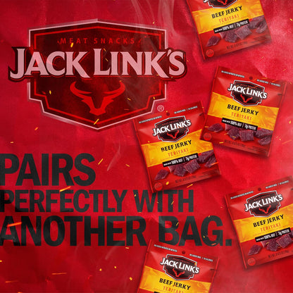 Jack Link's Teriyaki Beef Jerky Multipack - (5 Pack) 0.625 oz Bags - Ready to Eat Real Meat Protein Snacks - 7g Protein per Serving - Made with 100%