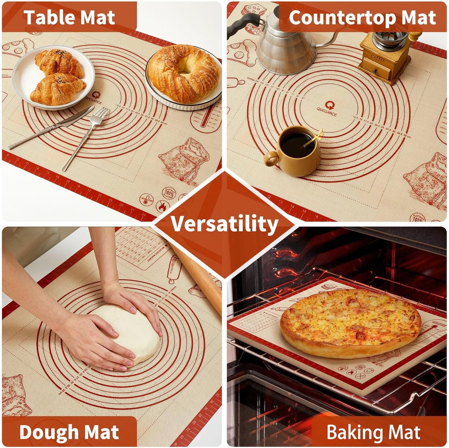 Silicone Baking Pastry Dough Mat - 28x20Inch Extra Large Cookie Bread Rolling Mats Sheet, Nonstick Kitchen Counter Kneading