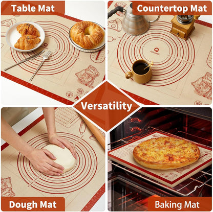 Silicone Baking Pastry Dough Mat - 28x20Inch Extra Large Cookie Bread Rolling Mats Sheet, Nonstick Kitchen Counter Kneading
