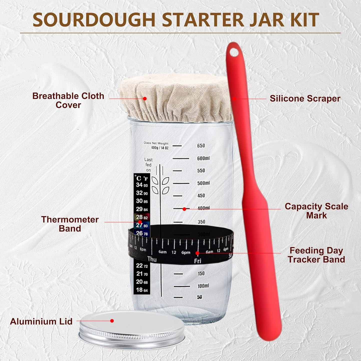 Complete Sourdough Starter Kit, Banneton Bread Proofing Basket with Glass Sourdough Starter Jar, Sourdough Bread Baking