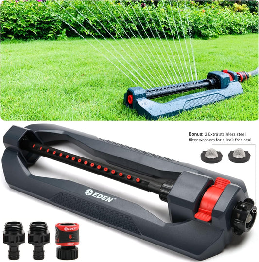 Eden 96213 Essential Turbo Oscillating Water Sprinkler, Covers Up to 3,600 sq. ft., 16 Nozzles, Weighted Base, Adjustable Range, Quick Connect