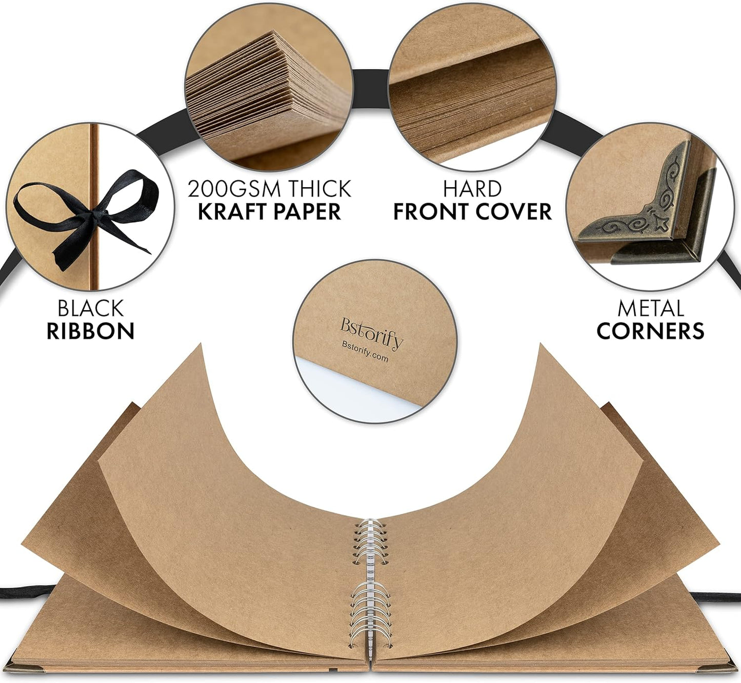 Bstorify Scrapbook Album 60 Pages (8 x 8 Inch) Brown Thick 200gsm Kraft Paper, Photo Album