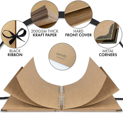 Bstorify Scrapbook Album 60 Pages (8 x 8 Inch) Brown Thick 200gsm Kraft Paper, Photo Album