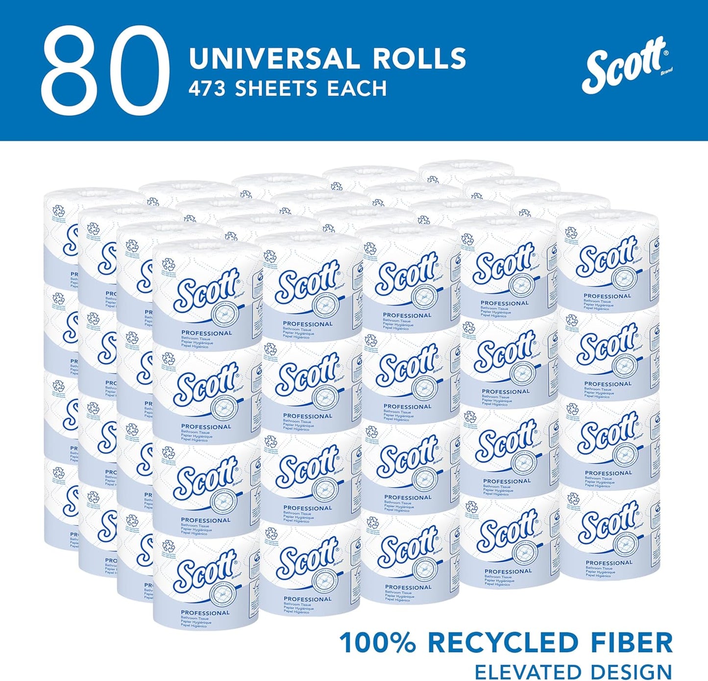 Scott Professional 100% Recycled Fiber Standard Roll Bulk Toilet Paper (13217), 2-Ply, Elevated Design