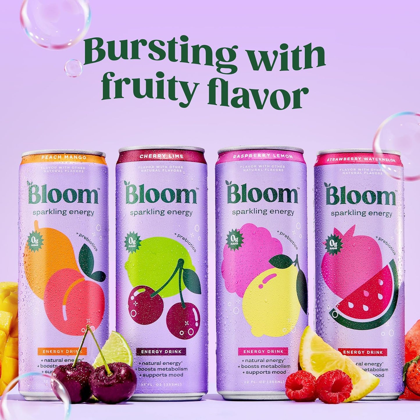 Bloom Nutrition Sparkling Energy Drink - Variety Pack - Natural Caffeine, Zero Sugar, 180mg Caffeine - Antioxidant-Rich with Green Coffee