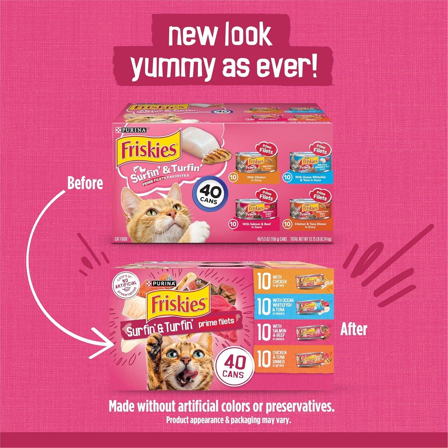 Purina Friskies Gravy Wet Cat Food Variety Pack, Surfin and Turfin Prime Filets Favorites - (Pack of 40) 5.5 oz. Cans