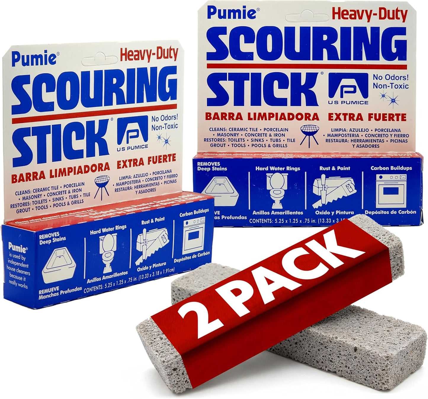 PUMIE Scouring Stick 2 Pack, Toilet Bowl Ring Remover, Heavy Duty Extra Strong Pumice Cleaning Bar, Pumice Stone for Cleaning Toilet
